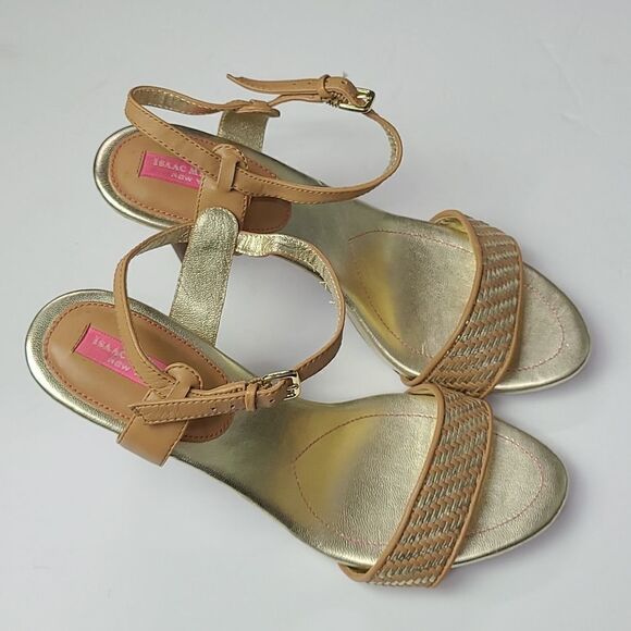 IsaacāMizrahi IsbelleĀ Gold and Tan HighāHeel Sandals Sizeā9.5 - Picture 5 of 11
